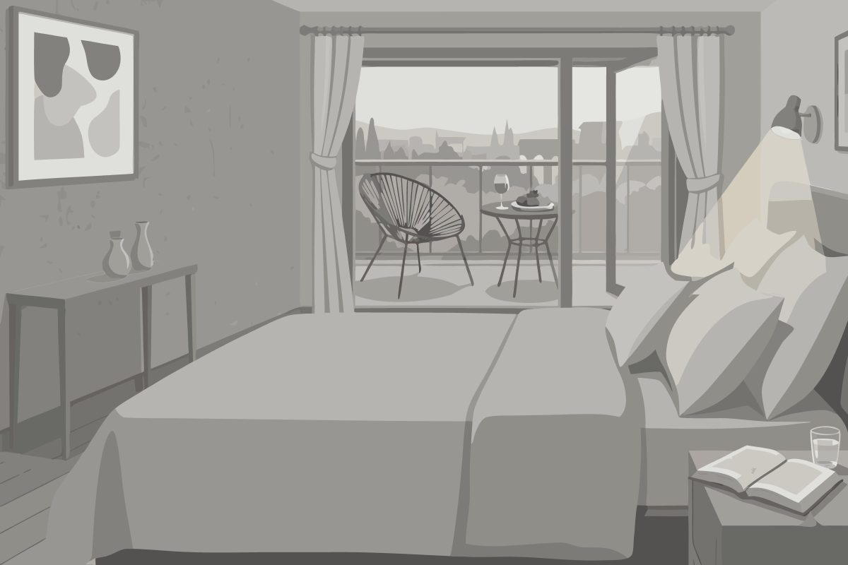 King Suite with Sofa Bed, Courtyard View and Roll-in Shower - Mobility Accessible